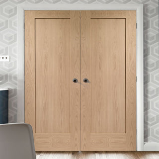 Image: Bespoke Pattern 10 Oak 1 Panel Door Pair - Prefinished