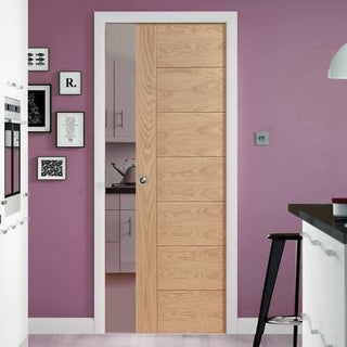 Image: Bespoke Palermo Flush Oak Single Pocket Door - Panel Effect