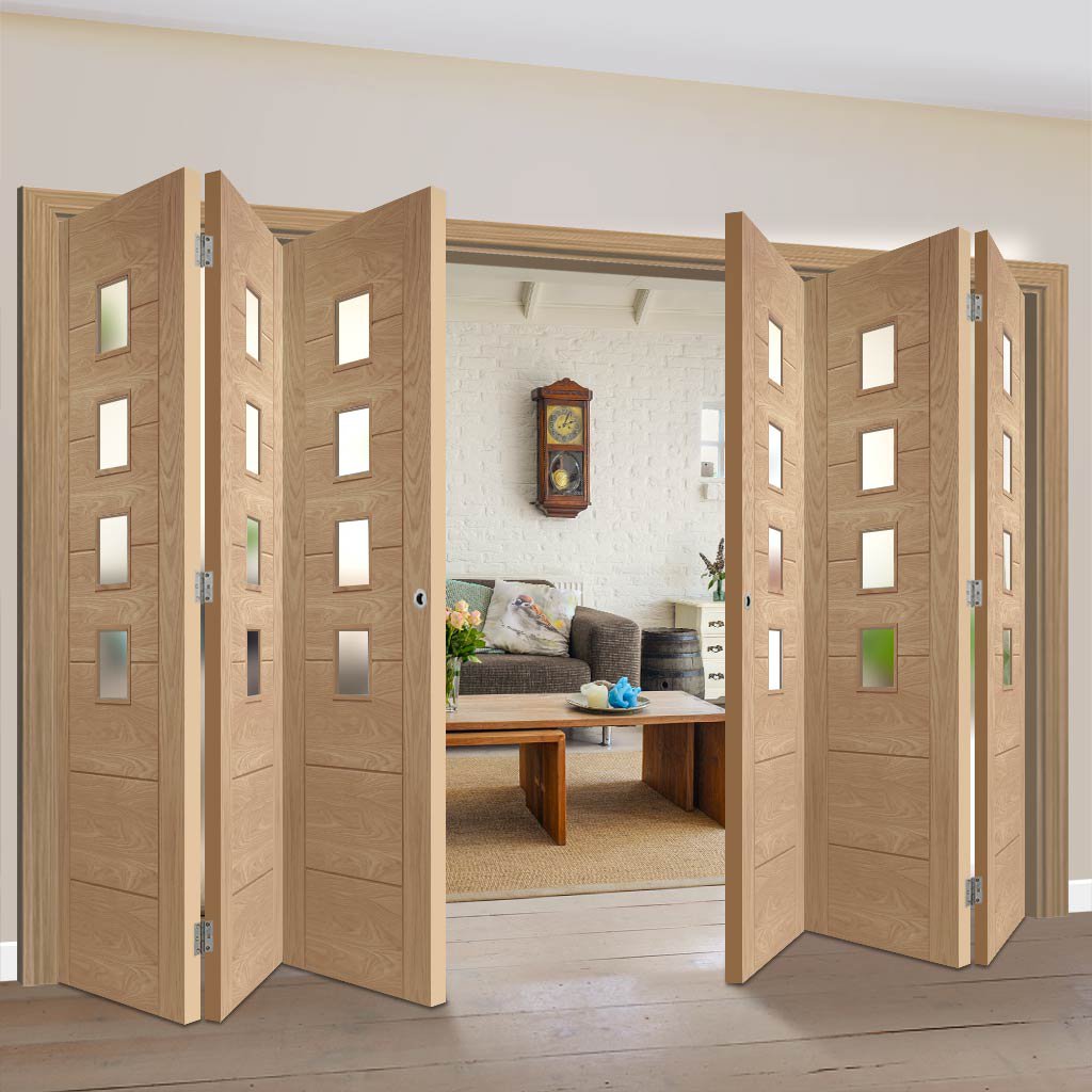 Bespoke Thrufold Palermo Oak Glazed Folding 3+3 Door - Prefinished