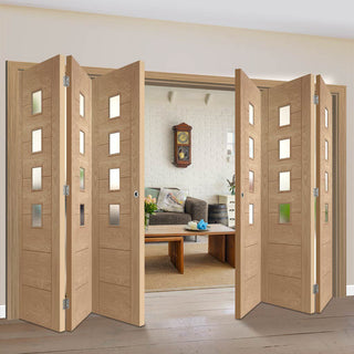 Image: Bespoke Thrufold Palermo Oak Glazed Folding 3+3 Door - Prefinished