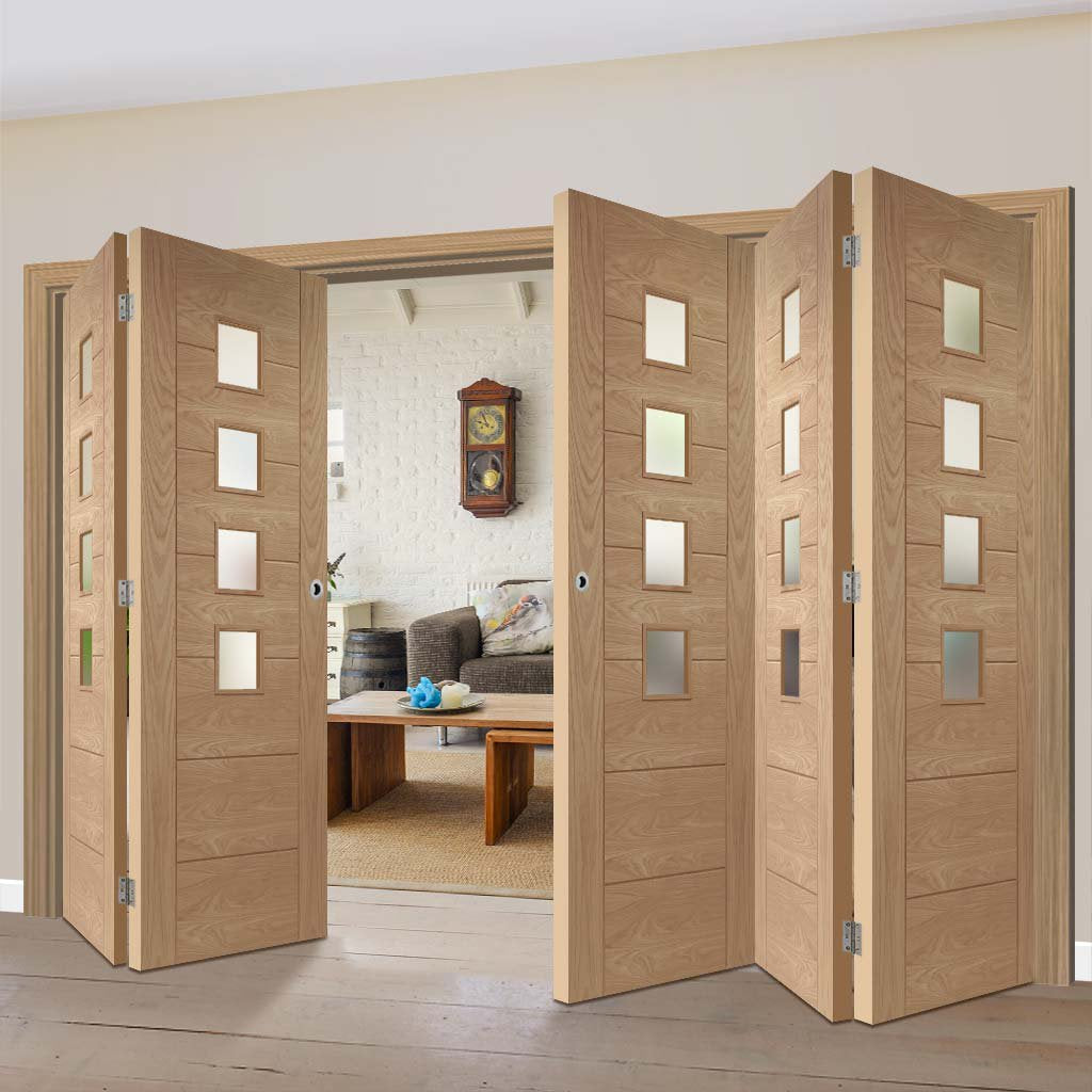 Bespoke Thrufold Palermo Oak 4 Pane Glazed Folding 3+2 Door