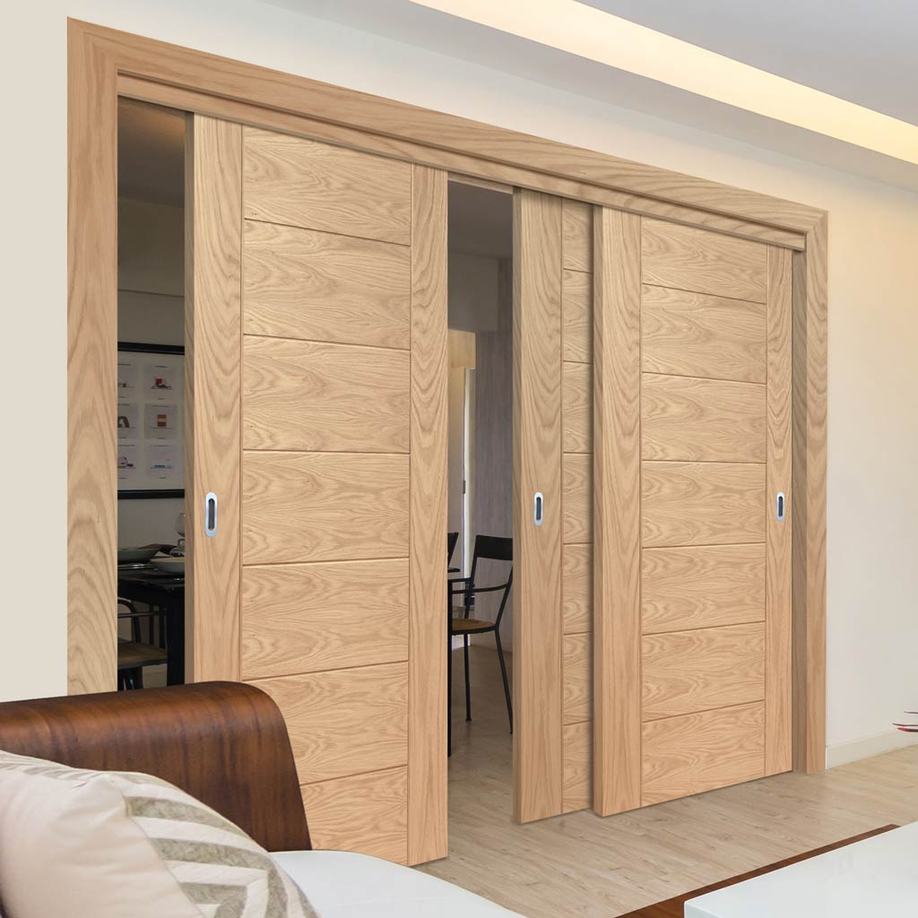 Pass-Easi Three Sliding Doors and Frame Kit - Palermo Essential Oak Door - Unfinished