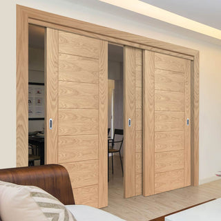 Image: Pass-Easi Three Sliding Doors and Frame Kit - Palermo Essential Oak Door - Unfinished