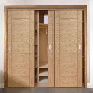 Image: Minimalist Wardrobe Door & Frame Kit - Three Palermo Oak Doors - Prefinished