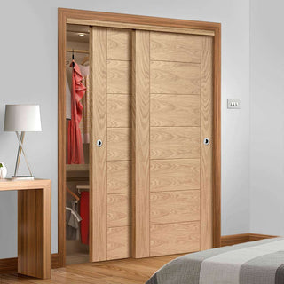 Image: Bespoke Thruslide Palermo Oak 2 Door Wardrobe and Frame Kit - Prefinished