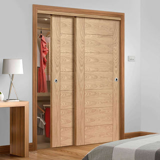 Image: Minimalist Wardrobe Door & Frame Kit - Two Palermo Oak Doors - Prefinished