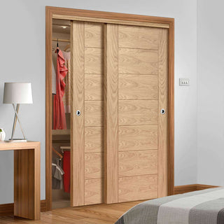 Image: Two Sliding Wardrobe Doors & Frame Kit - Palermo Oak Door - Prefinished
