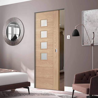 Image: Bespoke Palermo Oak Glazed Single Frameless Pocket Door - Prefinished