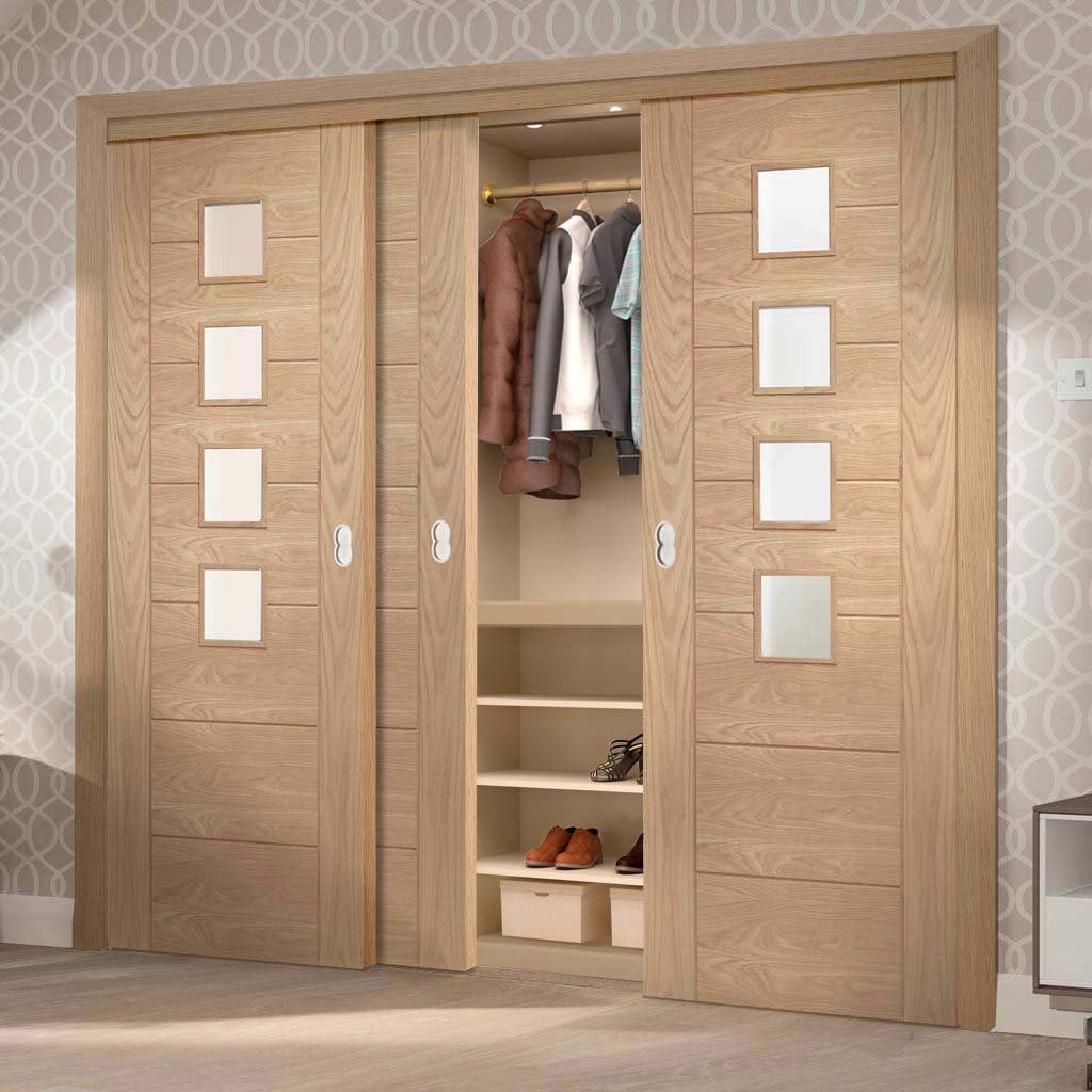 Bespoke Thruslide Palermo Oak Glazed 3 Door Wardrobe and Frame Kit - Prefinished