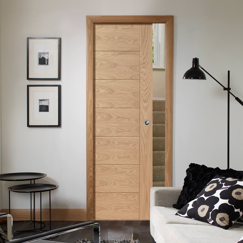 Bespoke Palermo Oak Single Pocket Door - Panel Effect - Prefinished