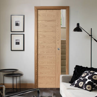 Image: Bespoke Palermo Oak Single Pocket Door - Panel Effect - Prefinished