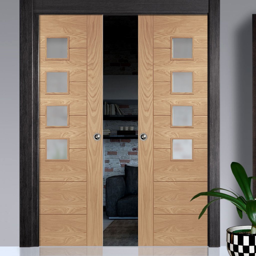 Bespoke Palermo Oak Glazed Double Pocket Door - Prefinished