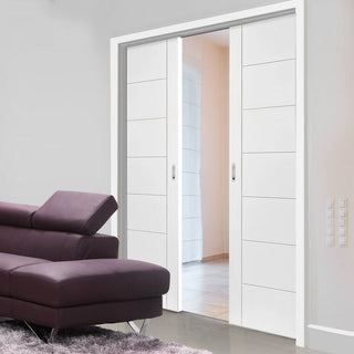 Image: Bespoke Palermo Flush Double Pocket Door - White Primed