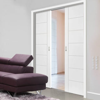 Image: Palermo Flush Double Evokit Pocket Doors - Primed