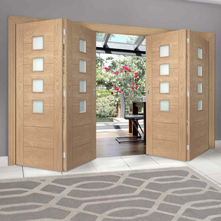 Image: Bespoke Thrufold Palermo Oak Glazed Folding 2+2 Door - Prefinished