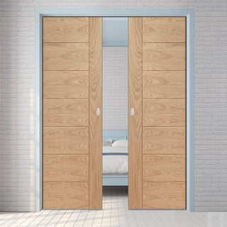 Image: Palermo Statement Solid Oak Double Evokit Pocket Doors - Unfinished