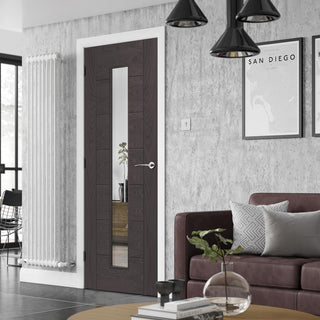 Image: Mode Palermo Internal Door - Umber Grey Laminate - Clear Glass - Prefinished