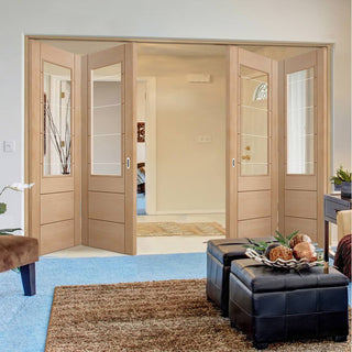Image: Bespoke Thrufold Palermo Oak 2XG Glazed Folding 2+2 Door