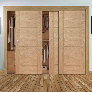 Image: Bespoke Thruslide Palermo Flush Oak 3 Door Wardrobe and Frame Kit