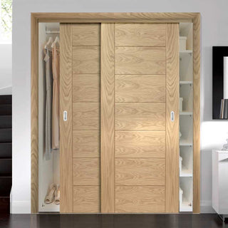 Image: Bespoke Thruslide Palermo Flush Oak 2 Door Wardrobe and Frame Kit