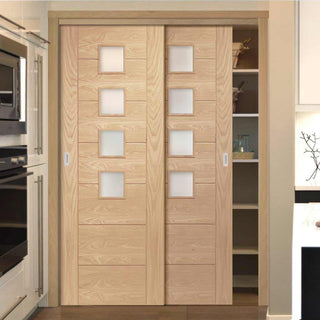 Image: Bespoke Thruslide Palermo Oak Glazed 2 Door Wardrobe and Frame Kit - Prefinished