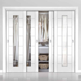 Image: Bespoke Thruslide Palermo 1L Glazed 4 Door Wardrobe and Frame Kit - White Primed