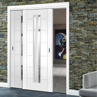 Image: Bespoke Thruslide Palermo 1L Glazed - 2 Sliding Doors and Frame Kit - White Primed