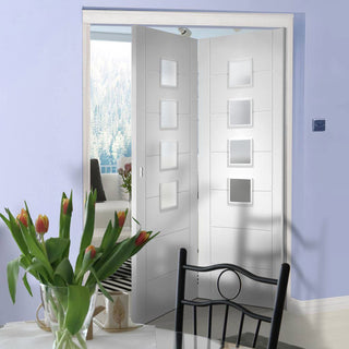 Image: Two Folding Doors & Frame Kit - Palermo 2+0 - Obscure Glass - White Primed