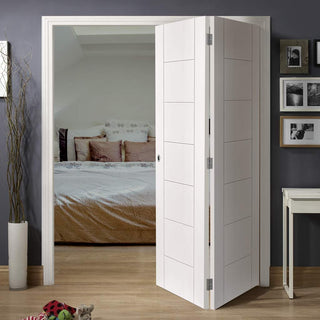 Image: Bespoke Thrufold Palermo White Primed Flush Folding 2+0 Door