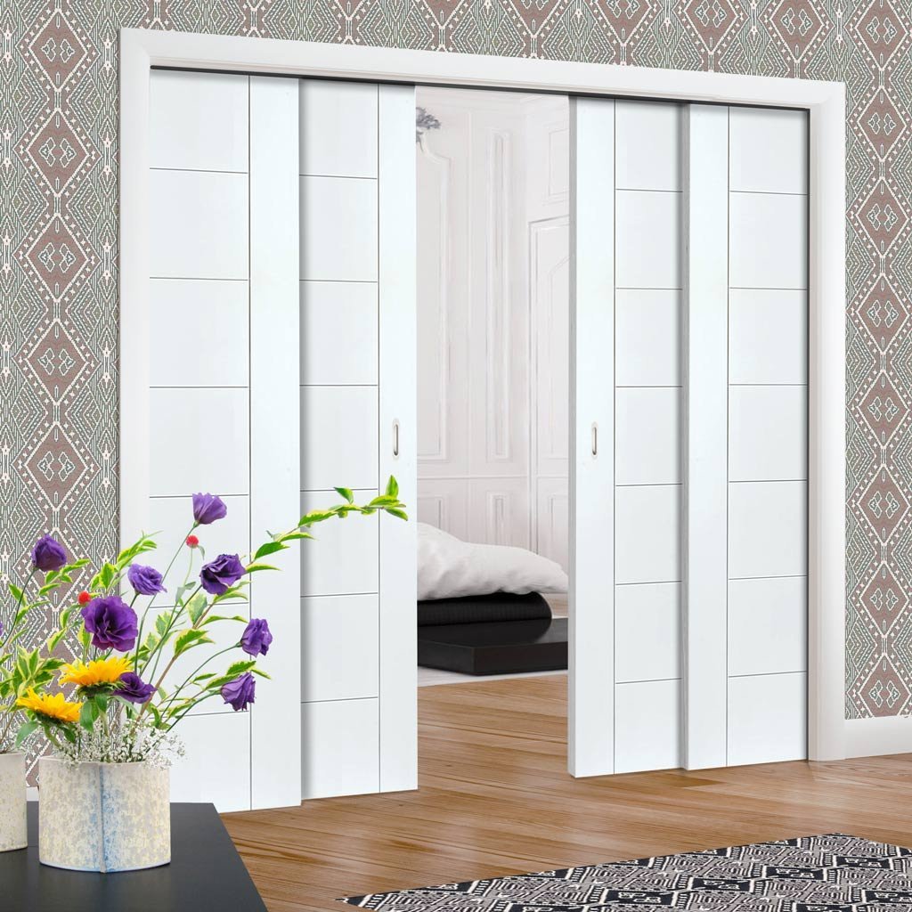 Palermo Staffetta Quad Telescopic Pocket Doors - Primed