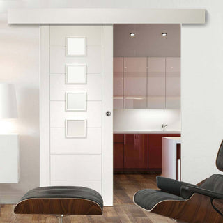 Image: Single Sliding Door & Wall Track - Palermo Door - Obscure Glass - White Primed