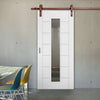 Single Sliding Door & Straight Antique Rust Track - Palermo 1 Pane Flush Door - Clear Glass - White Primed