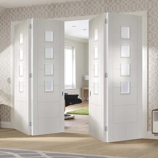 Image: Bespoke Thrufold Palermo White Primed Glazed Folding 2+2 Door