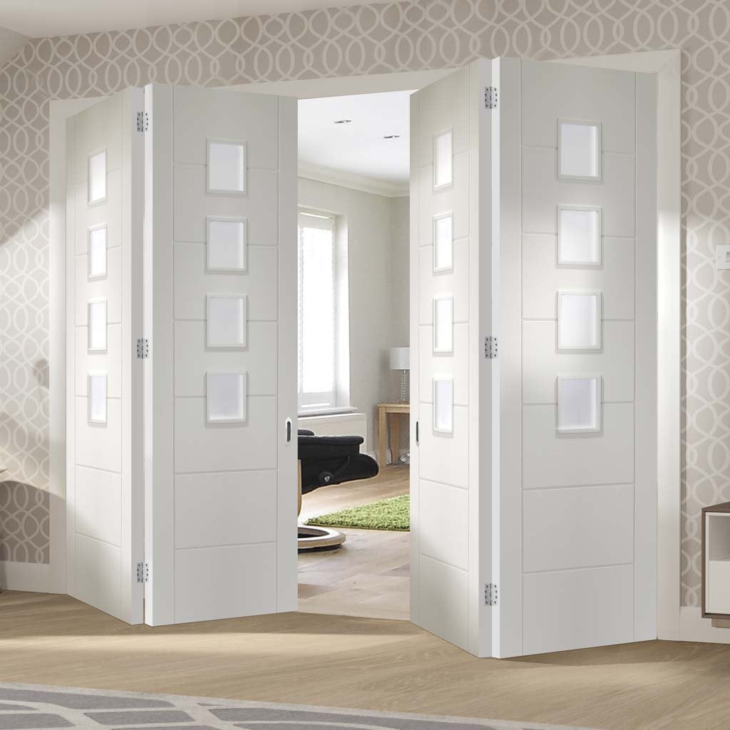 Four Folding Doors & Frame Kit - Palermo 2+2 - Obscure Glass - White Primed