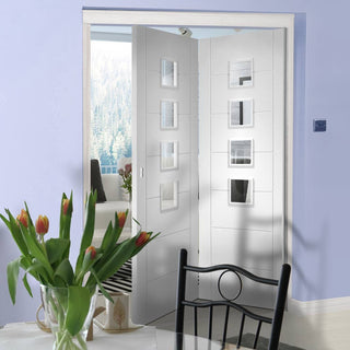 Image: Bespoke Thrufold Palermo White Primed Glazed Folding 2+0 Door
