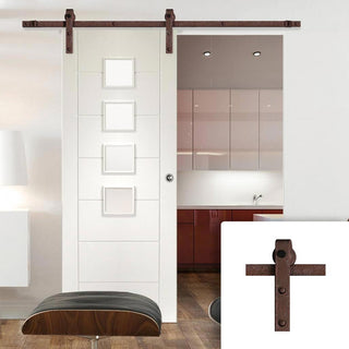 Image: Single Sliding Door & Straight Antique Rust Track - Palermo Door - Obscure Glass - White Primed