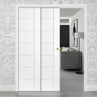 Image: Palermo Staffetta Twin Telescopic Pocket Doors - Primed