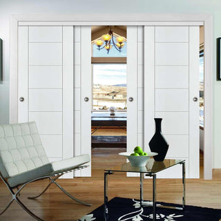 Image: Four Sliding Doors and Frame Kit - Palermo Flush Door - White Primed