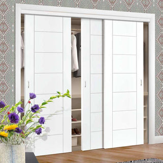 Image: Three Sliding Wardrobe Doors & Frame Kit - Palermo Flush Door - White Primed