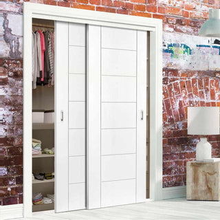 Image: Two Sliding Wardrobe Doors & Frame Kit - Palermo Flush Door - White Primed