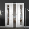 Palermo 1 Pane Flush Absolute Evokit Pocket Double Pocket Door - Clear Glass - White Primed