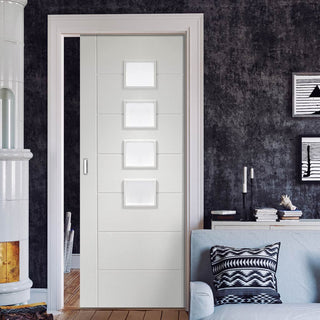 Image: Bespoke Palermo White Primed Glazed Single Pocket Door