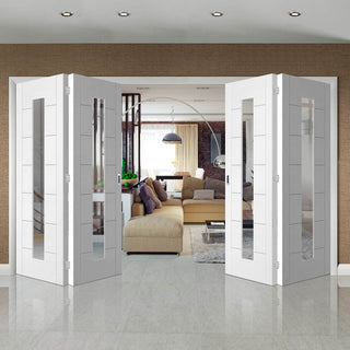 Image: Bespoke Thrufold Palermo 1L White Primed Glazed Folding 2+2 Door