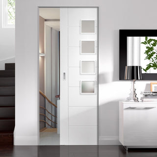 Image: Bespoke Palermo White Primed Glazed Single Frameless Pocket Door