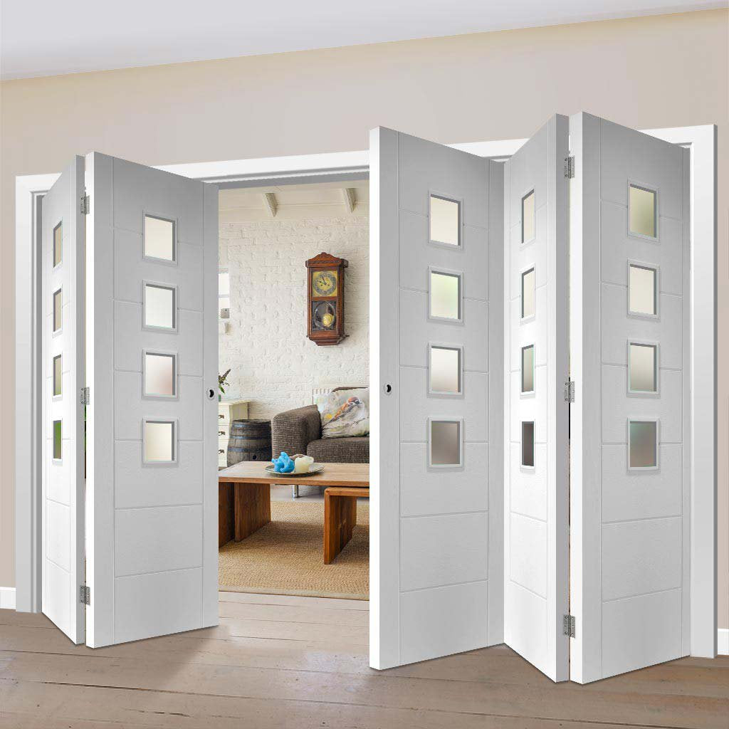 Bespoke Thrufold Palermo White Primed Glazed Folding 3+2 Door