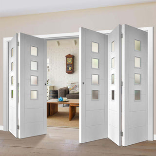 Image: Bespoke Thrufold Palermo White Primed Glazed Folding 3+2 Door
