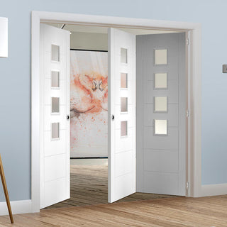 Image: Three Folding Doors & Frame Kit - Palermo 2+1 - Obscure Glass - White Primed