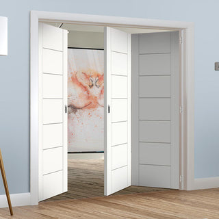Image: Three Folding Doors & Frame Kit - Palermo Flush 2+1 - White Primed
