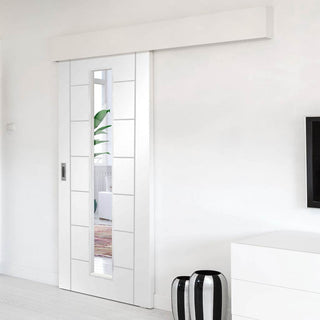 Image: Bespoke Thruslide Surface Palermo 1L - Sliding Door and Track Kit - White Primed