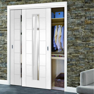 Image: Bespoke Thruslide Palermo 1L Glazed 2 Door Wardrobe and Frame Kit - White Primed - White Primed